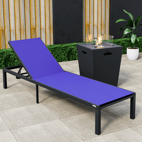 Marlin Aluminum Outdoor Chaise Lounge Chair with a Square Fire Pit Table