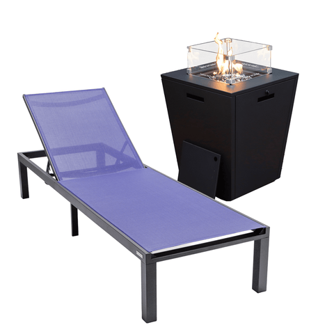 Marlin Aluminum Outdoor Chaise Lounge Chair with a Square Fire Pit Table