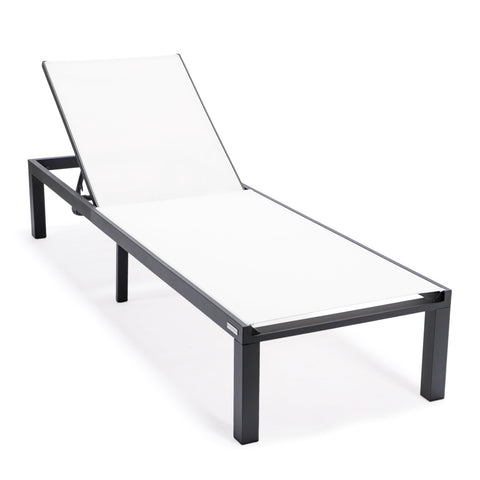 Marlin Modern Black Aluminum Outdoor Chaise Lounge Chair With Square Fire Pit Side Table Set of 2