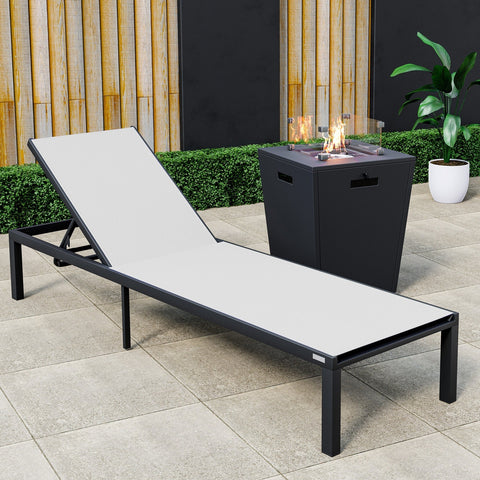 Marlin Modern Black Aluminum Outdoor Patio Chaise Lounge Chair with Square Fire Pit Side Table