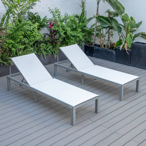 Marlin Patio Chaise Lounge Chair with Grey Aluminum Frame, Set of 2