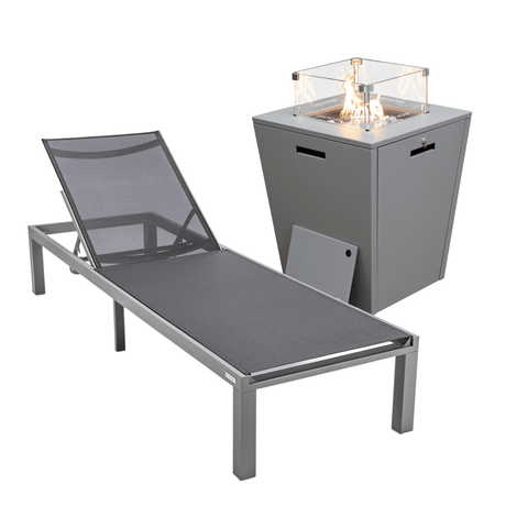 Marlin Aluminum Outdoor Chaise Lounge Chair with a Square Fire Pit Table