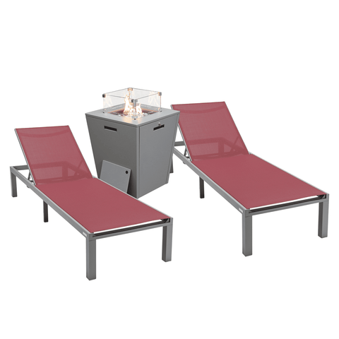 Marlin Modern Gray Aluminum Outdoor Chaise Lounge Chair With Square Fire Pit Side Table Set of 2