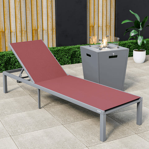 Marlin Aluminum Outdoor Chaise Lounge Chair with a Square Fire Pit Table