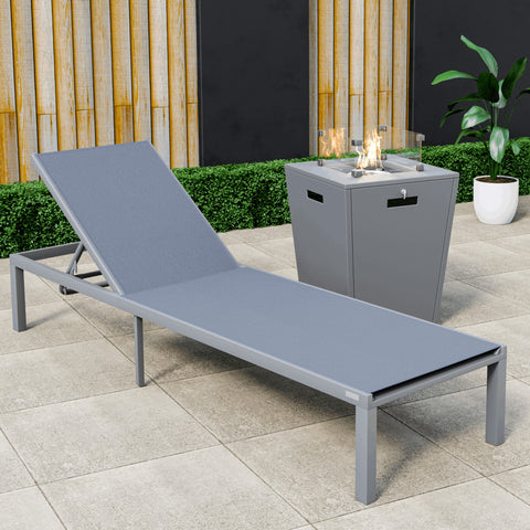 Marlin Aluminum Outdoor Chaise Lounge Chair with a Square Fire Pit Table