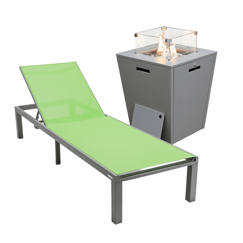 Marlin Modern Grey Aluminum Outdoor Patio Chaise Lounge Chair with Square Fire Pit Side Table