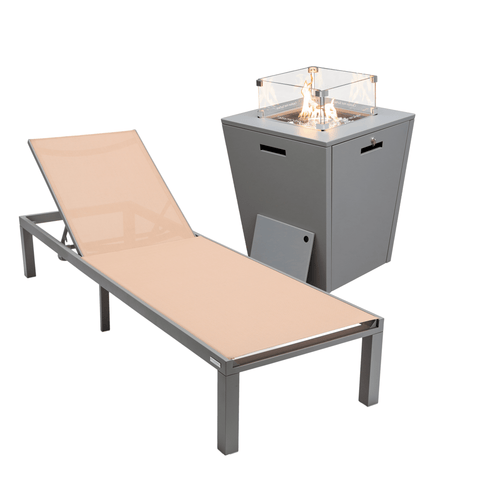 Marlin Aluminum Outdoor Chaise Lounge Chair with a Square Fire Pit Table