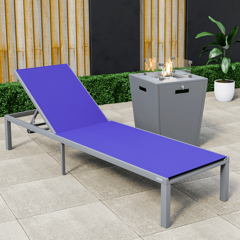 Marlin Modern Grey Aluminum Outdoor Patio Chaise Lounge Chair with Square Fire Pit Side Table