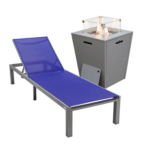 Marlin Modern Grey Aluminum Outdoor Patio Chaise Lounge Chair with Square Fire Pit Side Table