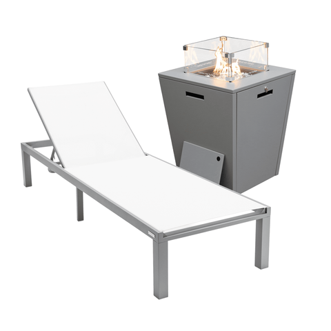 Marlin Aluminum Outdoor Chaise Lounge Chair with a Square Fire Pit Table