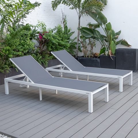 Marlin Patio Chaise Lounge Chair with White Aluminum Frame, Set of 2