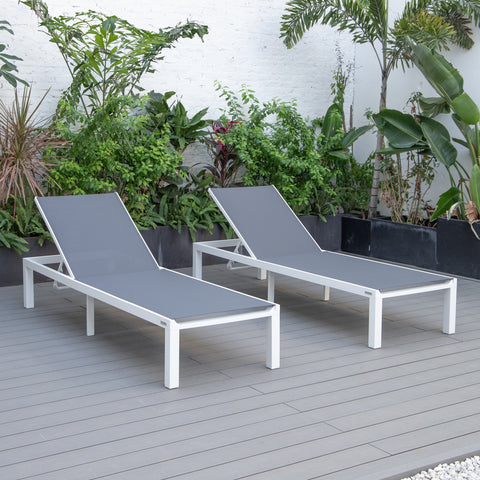 Marlin Patio Chaise Lounge Chair with White Aluminum Frame, Set of 2