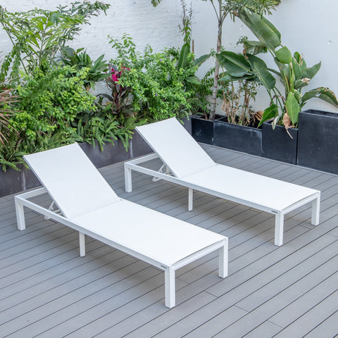 Marlin Patio Chaise Lounge Chair with White Aluminum Frame, Set of 2