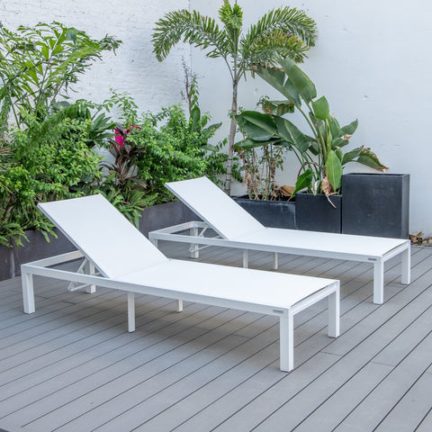 Marlin Patio Chaise Lounge Chair with White Aluminum Frame, Set of 2