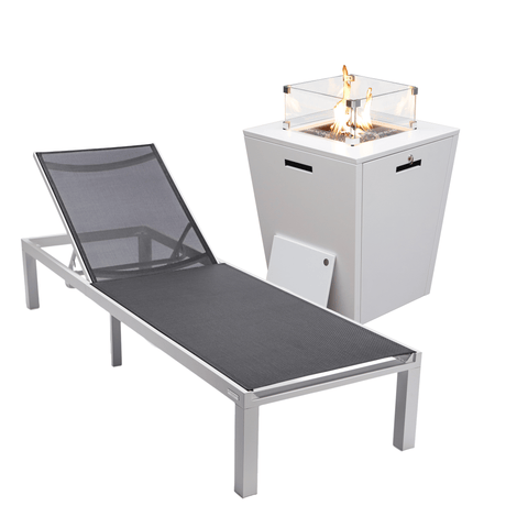 Marlin Aluminum Outdoor Chaise Lounge Chair with a Square Fire Pit Table