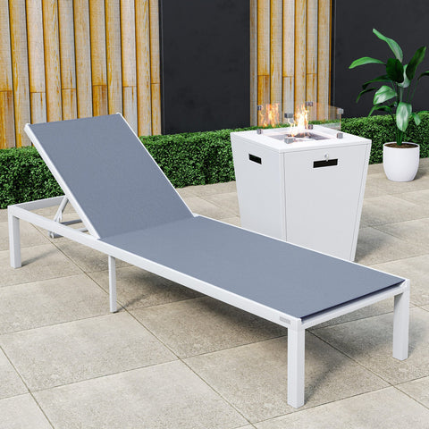 Marlin Aluminum Outdoor Chaise Lounge Chair with a Square Fire Pit Table