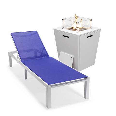 Marlin Aluminum Outdoor Chaise Lounge Chair with a Square Fire Pit Table