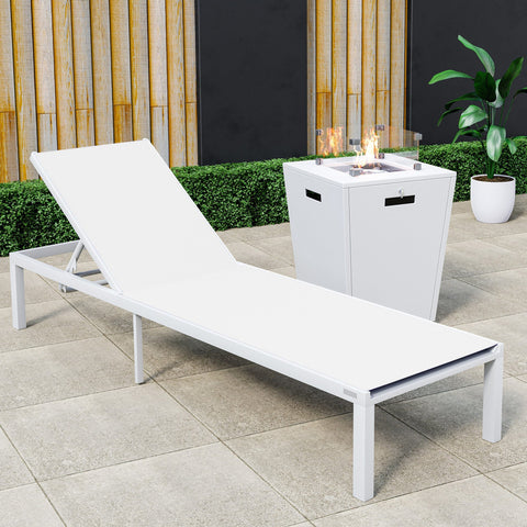 Marlin Aluminum Outdoor Chaise Lounge Chair with a Square Fire Pit Table