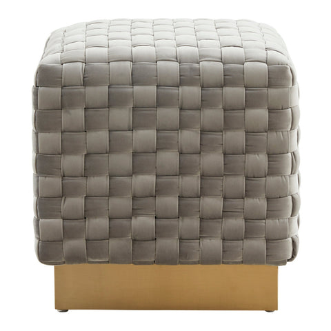 Myrtle 19" Square Weave Design Velvet Ottoman With Gold Base