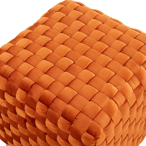 Myrtle 19" Square Weave Design Velvet Ottoman With Gold Base