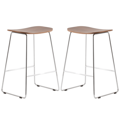 Melrose Modern Wood Counter Stool With Chrome Frame Set of 2