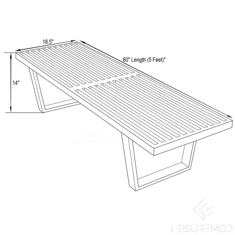 Inwood 5 Feet Platform Bench with Rubberwood Frame and Beech Wood Legs