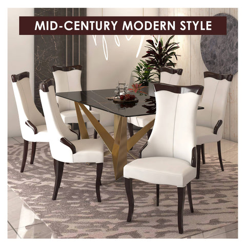 Novara Modern Dining Side Chair Upholstered in Leather/Velvet with Rubberwood Legs Set of 2