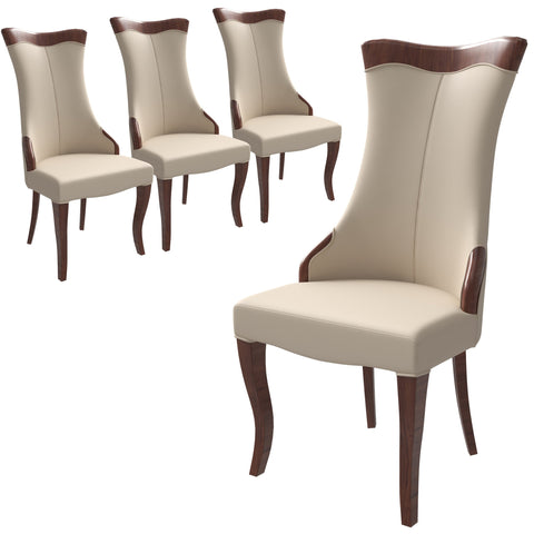 Novara Modern Dining Side Chair Upholstered in Leather/Velvet with Rubberwood Legs Set of 4