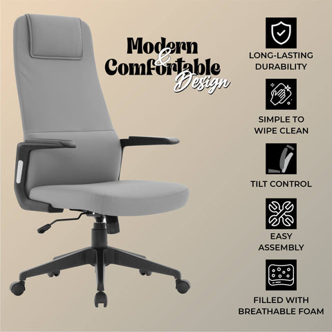 Nexa High-Back Conference Office Chair in Leather/Polyester Adjustable Height Swivel and Tilt