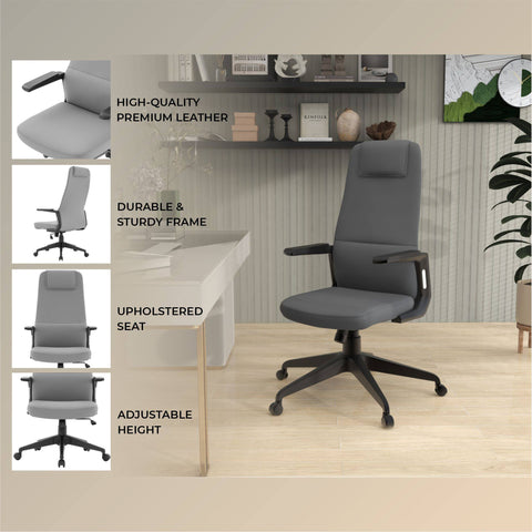 Nexa High-Back Conference Office Chair in Leather/Polyester Adjustable Height Swivel and Tilt