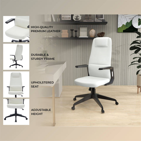 Nexa High-Back Conference Office Chair in Leather/Polyester Adjustable Height Swivel and Tilt