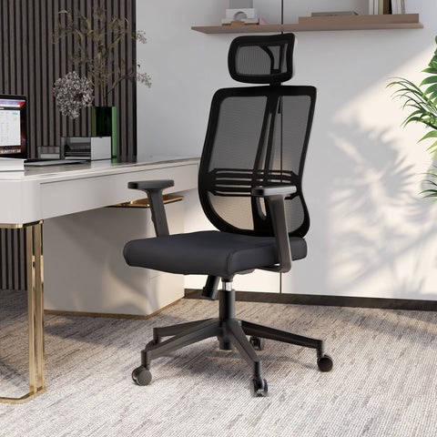 Nift Adjustable Upholstered Office Chair with Foam Filled Seat and Mesh Back and Headrest