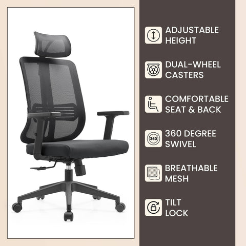 Nift Adjustable Upholstered Office Chair with Foam Filled Seat and Mesh Back and Headrest