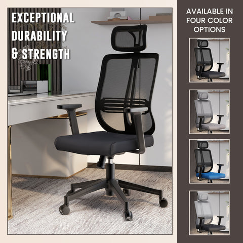 Nift Adjustable Upholstered Office Chair with Foam Filled Seat and Mesh Back and Headrest