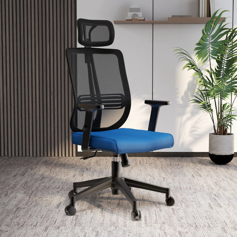 Nift Adjustable Upholstered Office Chair with Foam Filled Seat and Mesh Back and Headrest