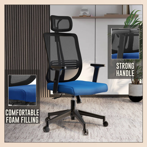 Nift Adjustable Upholstered Office Chair with Foam Filled Seat and Mesh Back and Headrest