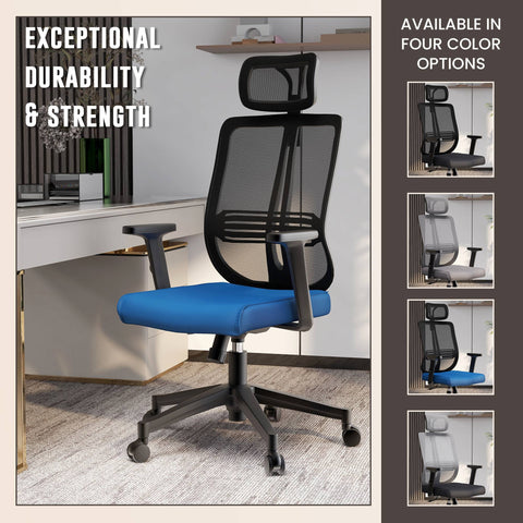 Nift Adjustable Upholstered Office Chair with Foam Filled Seat and Mesh Back and Headrest