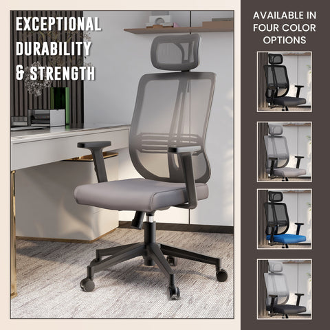 Nift Adjustable Upholstered Office Chair with Foam Filled Seat and Mesh Back and Headrest