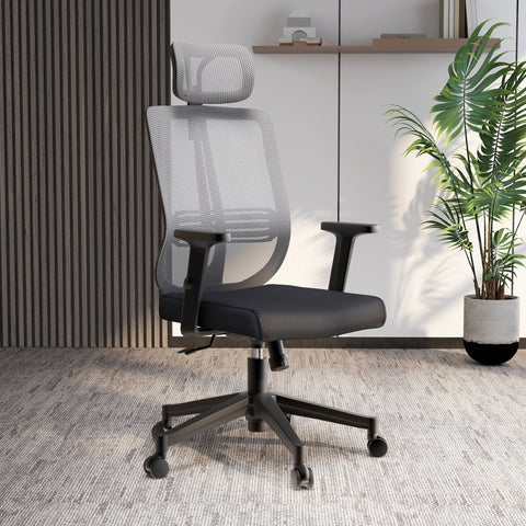 Nift Adjustable Upholstered Office Chair with Foam Filled Seat and Mesh Back and Headrest