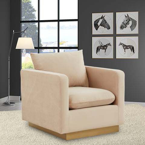 Nervo Modern Mid-Century Upholstered Velvet/Leather Accent Chair with Gold Base