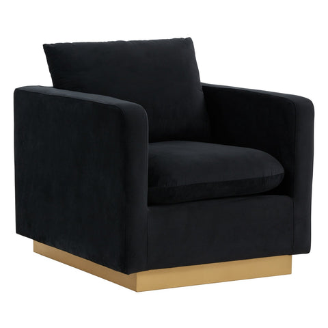 Nervo Modern Mid-Century Upholstered Velvet/Leather Accent Chair with Gold Base