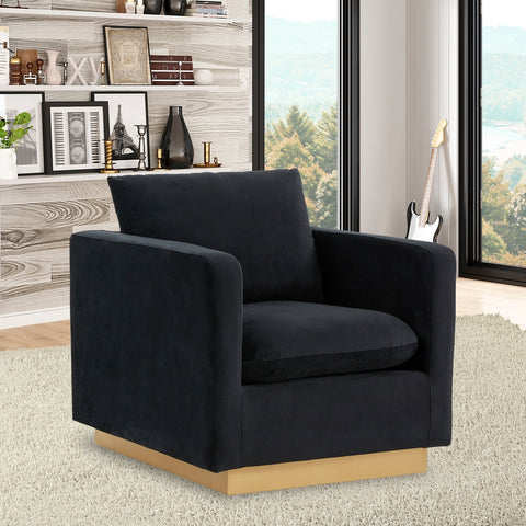 Nervo Modern Mid-Century Upholstered Velvet/Leather Accent Chair with Gold Base