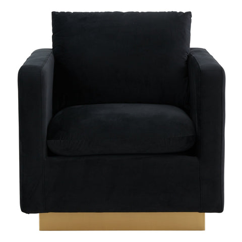 Nervo Modern Mid-Century Upholstered Velvet/Leather Accent Chair with Gold Base