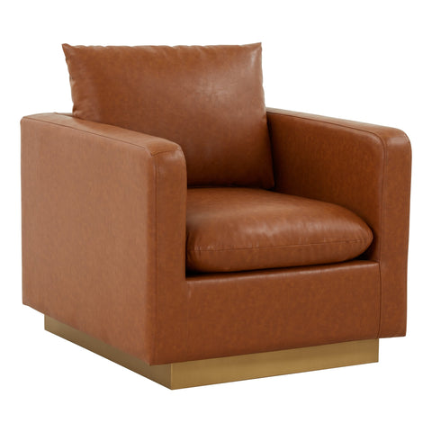 Nervo Modern Mid-Century Upholstered Velvet/Leather Accent Chair with Gold Base