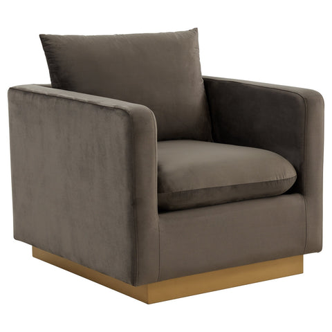 Nervo Modern Mid-Century Upholstered Velvet/Leather Accent Chair with Gold Base