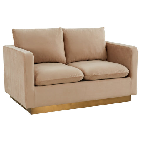 Nervo Modern Mid-Century Upholstered Velvet/Leather Loveseat with Gold Base