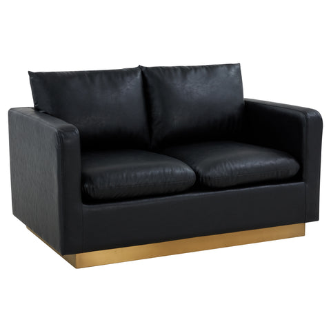 Nervo Modern Mid-Century Upholstered Velvet/Leather Loveseat with Gold Base