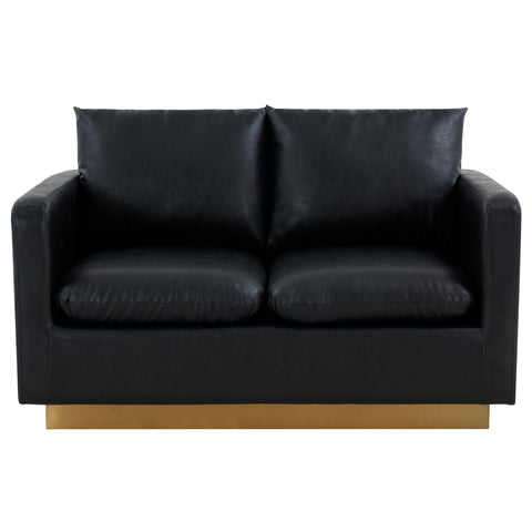 Nervo Modern Mid-Century Upholstered Velvet/Leather Loveseat with Gold Base