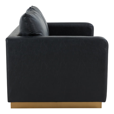 Nervo Modern Mid-Century Upholstered Velvet/Leather Loveseat with Gold Base