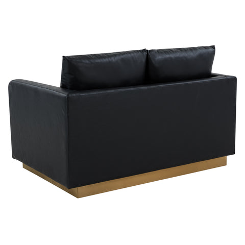 Nervo Modern Mid-Century Upholstered Velvet/Leather Loveseat with Gold Base